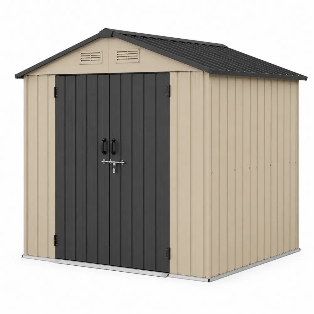 Gerätehaus Gartenschuppen Metall 213 x 191 x 195 cm verzinktes Stahlblech Satteldach rechteckig Beige Anthrazit Silberfarben