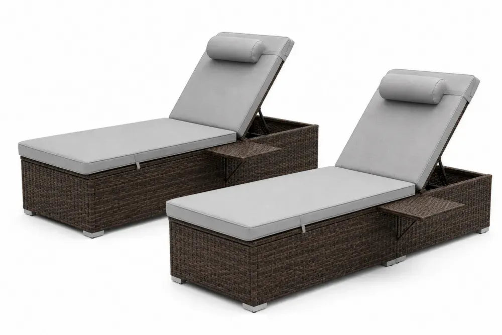2er Set verstellbare Garten Sonnenliegen je 200 x 70 x 85 cm PE-Rattan Stahl Polyester Braun Grau Silber Schwarz