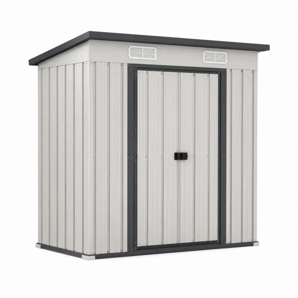 Gartenschuppen Gerätehaus mit Schiebetüren 213 x 130 x 185 cm verzinktes Stahlblech Pultdach rechteckig Creme Anthrazit Silber Schwarz