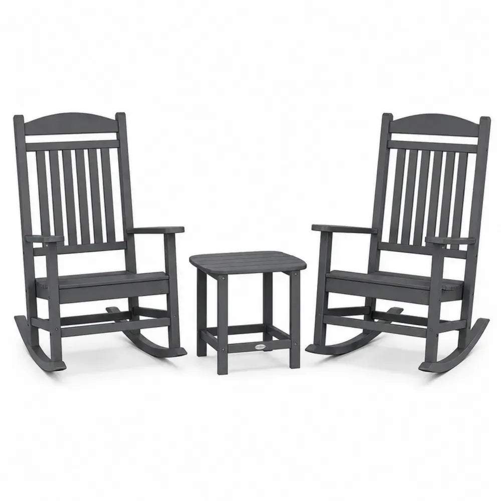 Garten Schaukelstuhl Set 3 teilig 2 Stühle mit Beistelltisch HDPE Kufenform Anthrazit Stuhl 69 x 88 x 105 cm Tisch 45 x 45 x 45 cm