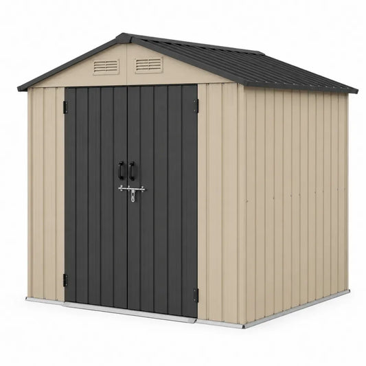 Gerätehaus Gartenschuppen Metall 213 x 191 x 195 cm verzinktes Stahlblech Satteldach rechteckig Beige Anthrazit Silberfarben