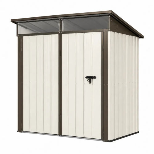 Gartenschuppen Gerätehaus mit Doppeltür 213 x 130 x 185 cm verzinktes Stahlblech Polycarbonat Pultdach Creme Dunkelbraun Rauchgrau