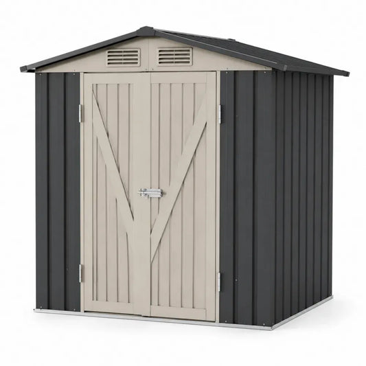 Gartenschuppen Gerätehaus Metall 213 x 130 x 185 cm verzinktes Stahlblech Satteldach rechteckig Creme Anthrazit Silberfarben