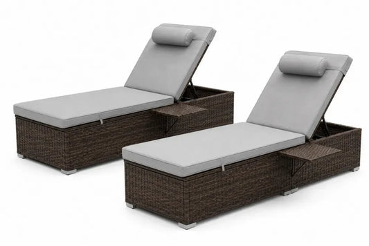 2er Set verstellbare Garten Sonnenliegen je 200 x 70 x 85 cm PE-Rattan Stahl Polyester Braun Grau Silber Schwarz