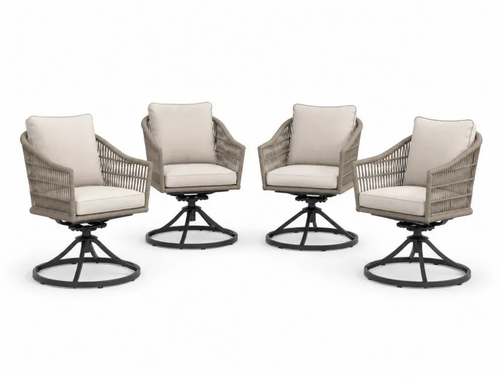 Gartenstühle Drehsessel 4er Set mit Kissen 72 x 75 x 88 cm PE-Rattan Stahl Polyestergewebe halbrund Naturbeige Beige Schwarz