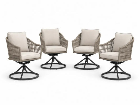 Gartenstühle Drehsessel 4er Set mit Kissen 72 x 75 x 88 cm PE-Rattan Stahl Polyestergewebe halbrund Naturbeige Beige Schwarz