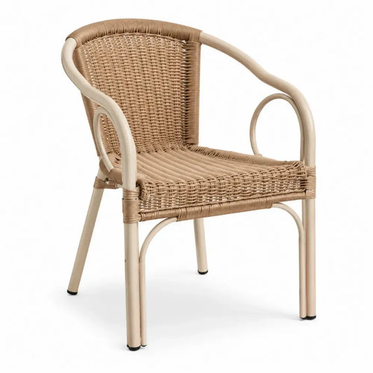 Gartenstuhl Bistrostuhl mit Armlehnen 57 x 60 x 83 cm PE-Rattan Aluminiumrahmen halbrund Naturbraun Cremebeige Schwarz