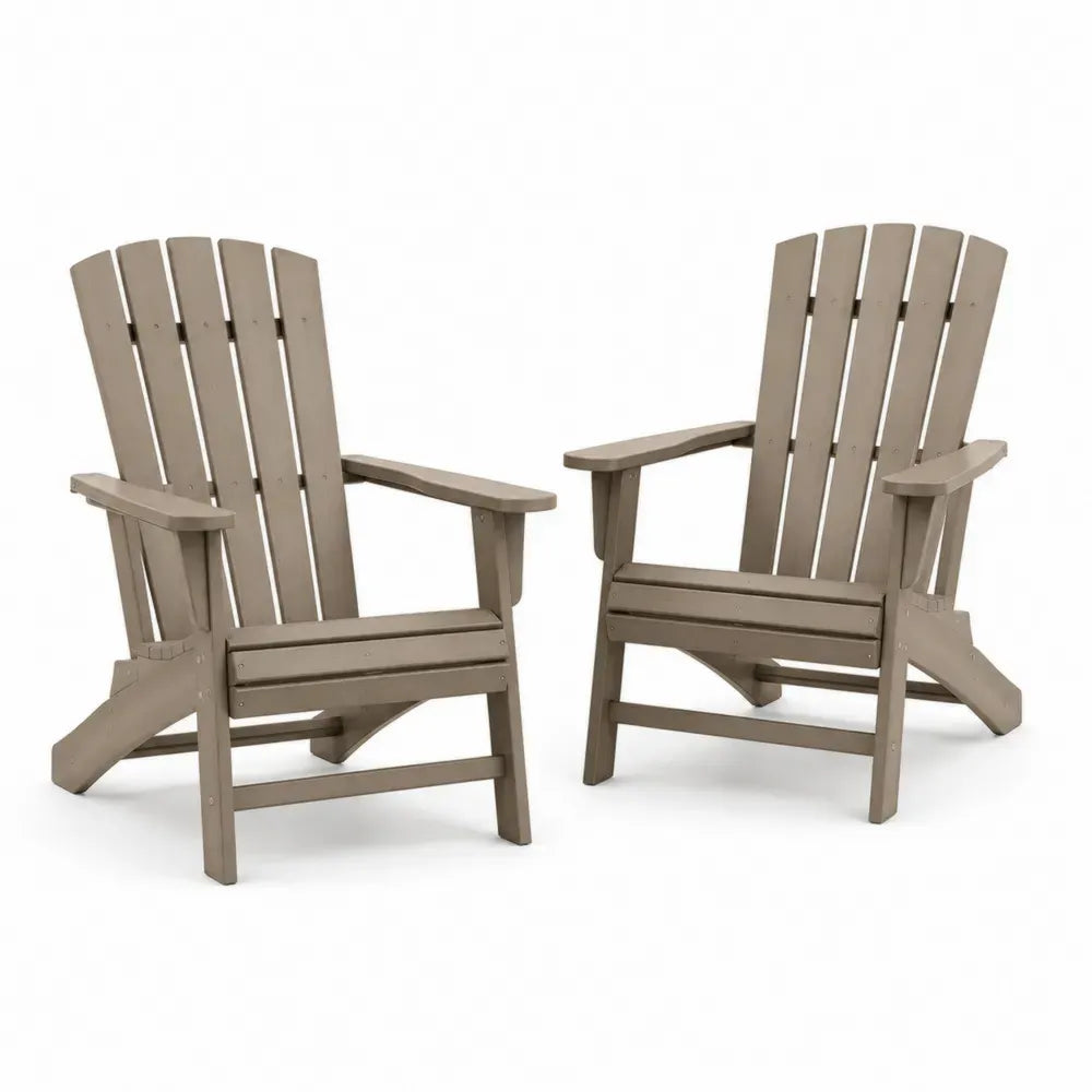 2er Set Adirondack Gartenstühle mit Armlehnen 74 x 82 x 91 cm HDPE-Kunststoff Lamellenform Taupe