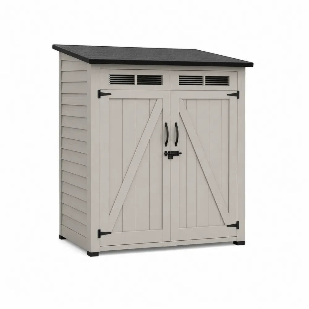 Gartenschuppen Gerätehaus 130 x 75 x 111 cm Polypropylen Pultdach rechteckig Creme Schwarz