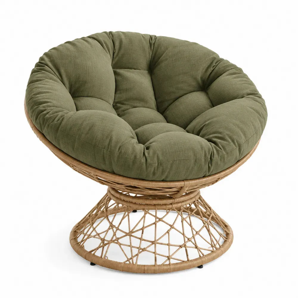 Papasan Gartensessel mit Kissen rund Ø 105 x 85 cm PE-Rattan Stahl Polyester Olivgrün Naturbraun Schwarz