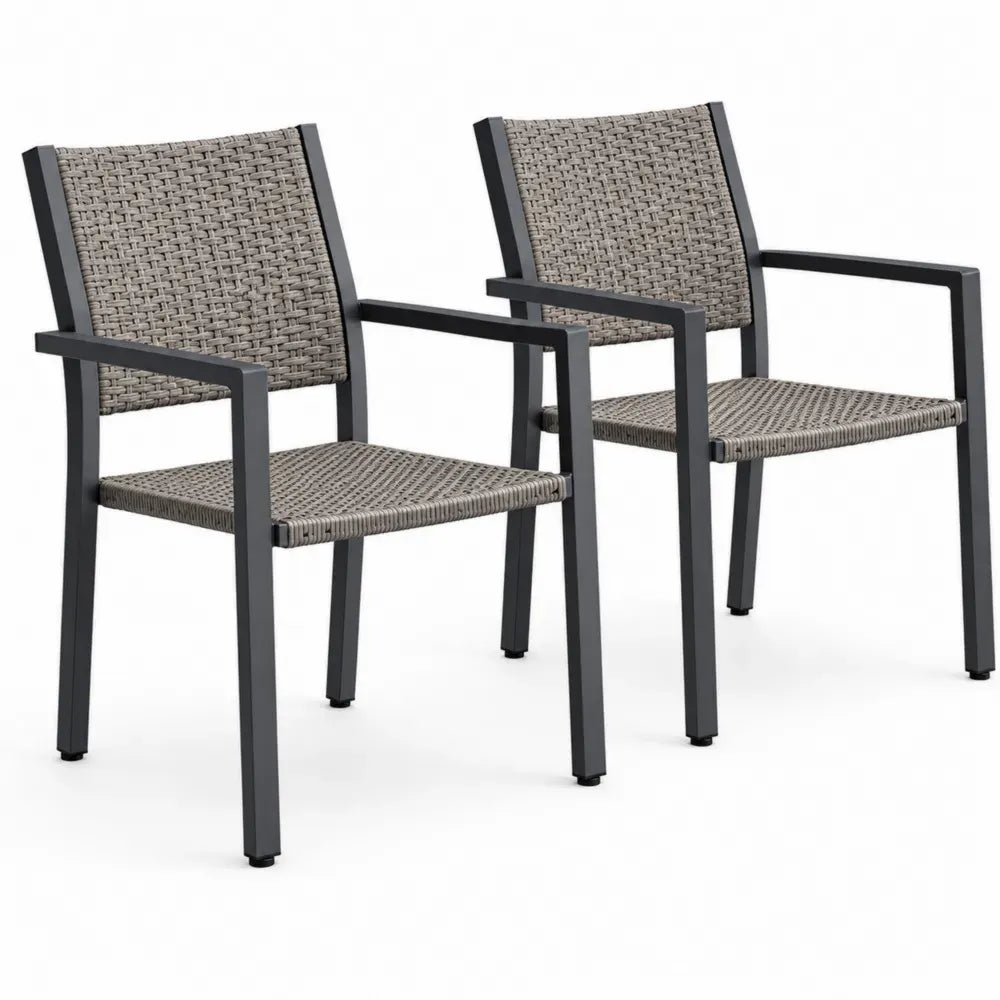 Gartenstühle 2er Set mit Armlehnen je 56 x 60 x 86 cm Stahl PE Rattan rechteckig Grau Schwarz