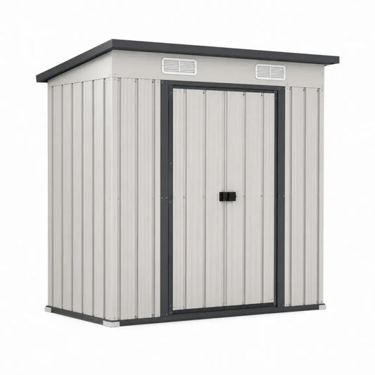 Gartenschuppen Gerätehaus mit Schiebetüren 213 x 130 x 185 cm verzinktes Stahlblech Pultdach rechteckig Creme Anthrazit Silber Schwarz