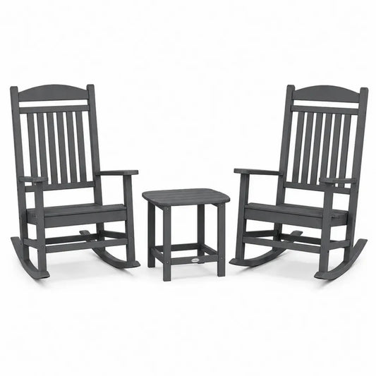 Garten Schaukelstuhl Set 3 teilig 2 Stühle mit Beistelltisch HDPE Kufenform Anthrazit Stuhl 69 x 88 x 105 cm Tisch 45 x 45 x 45 cm